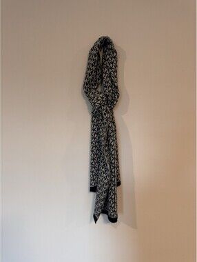 Michael Kors Black Gray MK Logo Monogram Scarf 100% Acrylic